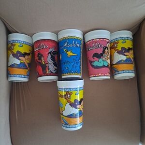 6 Vintage Collectible Disney Aladdin Cups